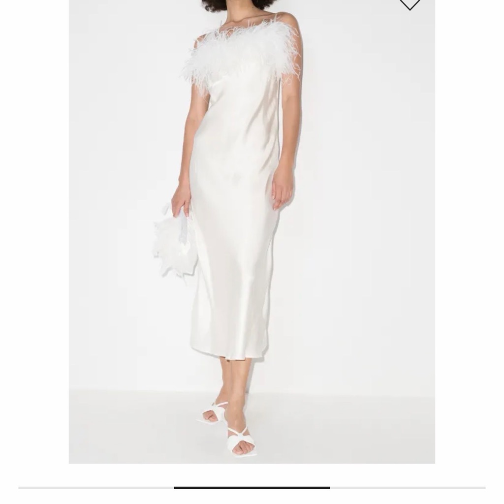 Nwt Sleeper White Feather-Trim Slip Midi Dress